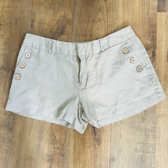 Cynthia Rowley Linen Shorts Size 4 | Tan Button-Front High Waist Summer Short - Picture 1 of 9